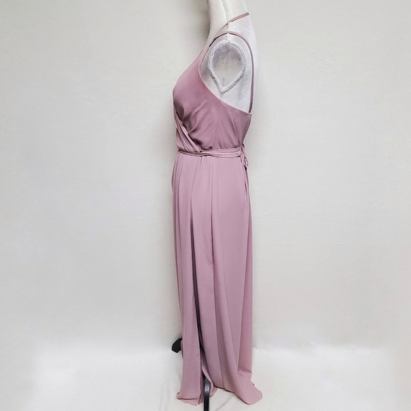 David's Bridal Quartz Lilac Georgette Double Maxi Wrap Bridesmaid Dress 6 - Picture 3 of 16